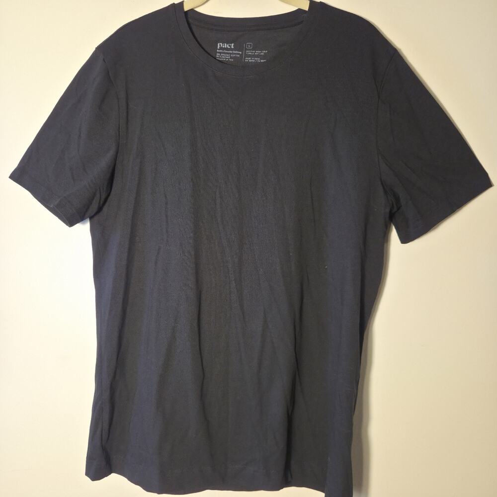Pact Luxe Mens L Stretch T Shirt Black Short Sleeve Organic Cotton Elastain New